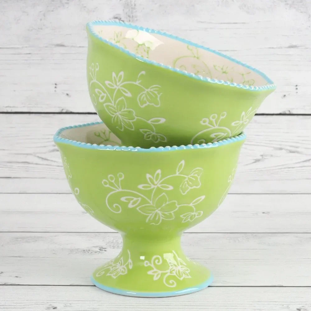 Floral Lace Lime Green Dessert Dish by Temp-Tations Set of Two